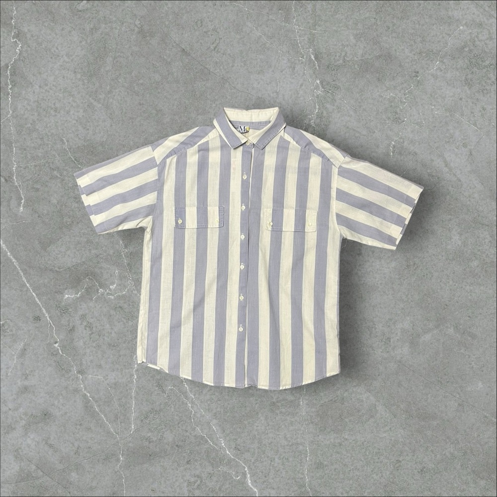 Blue & White Stripe Short Sleeve Button Up